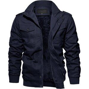 🆕Men's Navy  Winter Cargo Fleece Sherpa Lined Casual Windproof Bomber Jacket